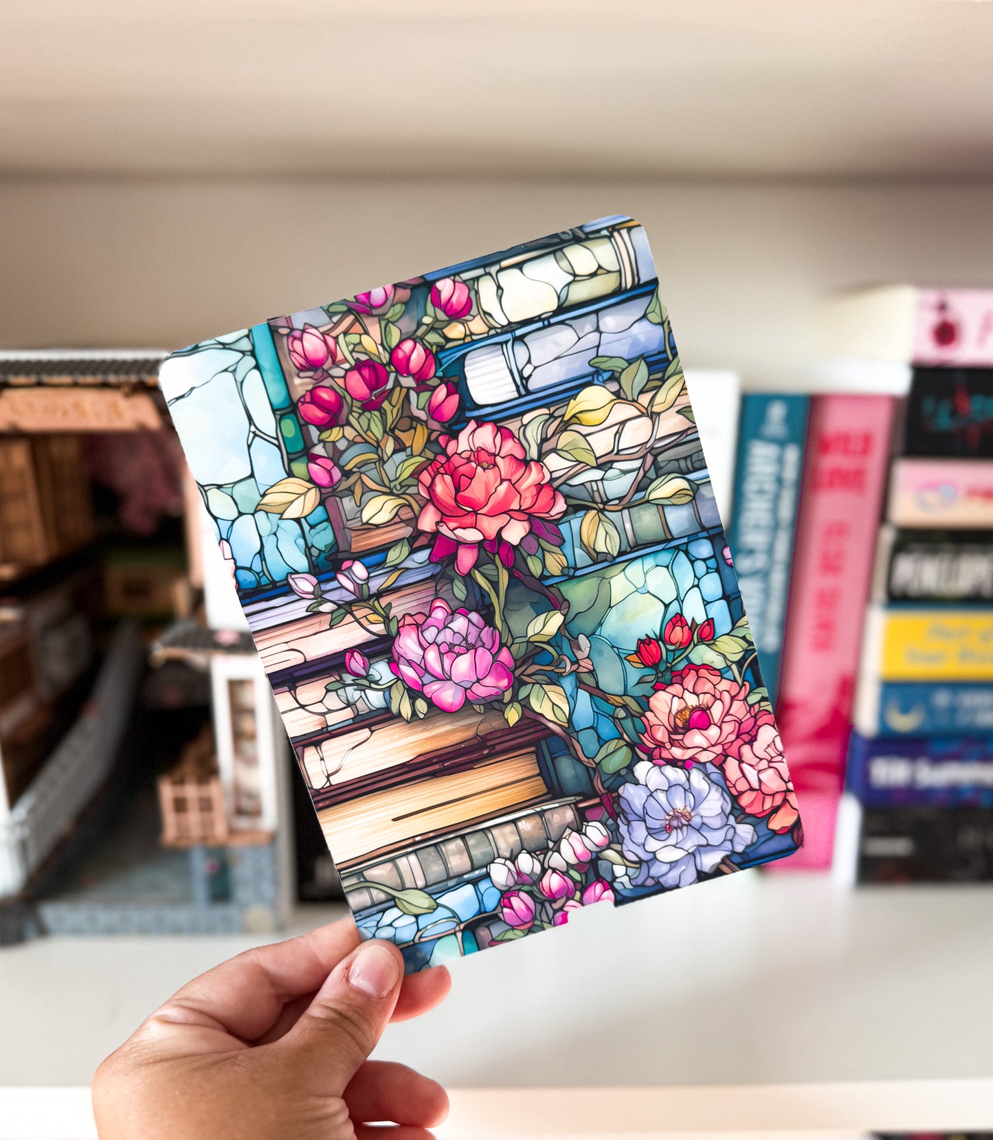 Stained Glass Design Kindle Case Insert Books and Floral Stained Glass Kindle Insert