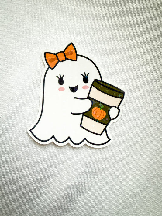 Pumpkin Spice Ghost Holographic Sticker